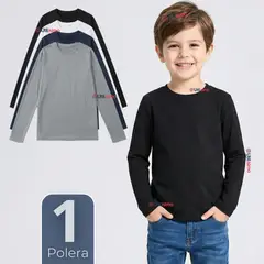 UTILISIMO - Polera Camiseta Polar Primera Capa Cuello Redondo Manga Larga Colores Surtido Niño