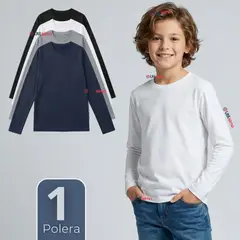 UTILISIMO - Polera Camiseta Polar Primera Capa Cuello Redondo Manga Larga Colores Surtido Niño