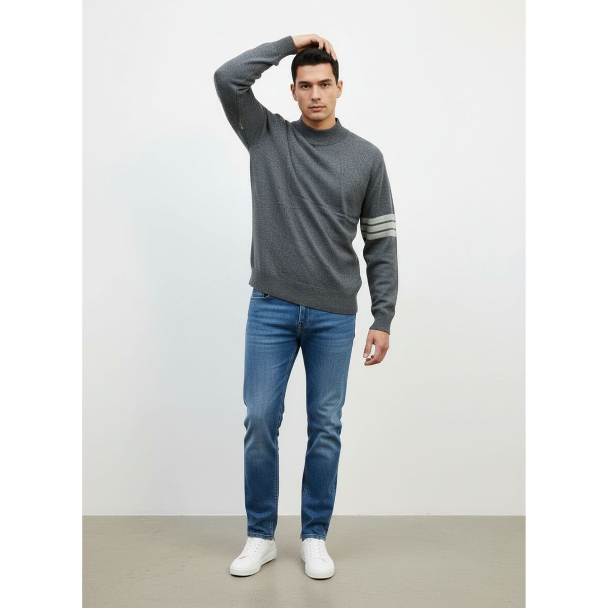 LIKE SHOP - Sweater Frisado Hombre Cuello Subido Líneas 1375
