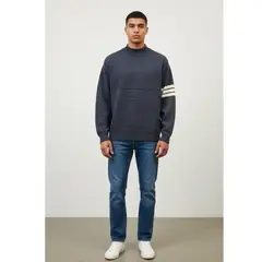 LIKE SHOP - Sweater Frisado Hombre Cuello Subido Líneas 1375