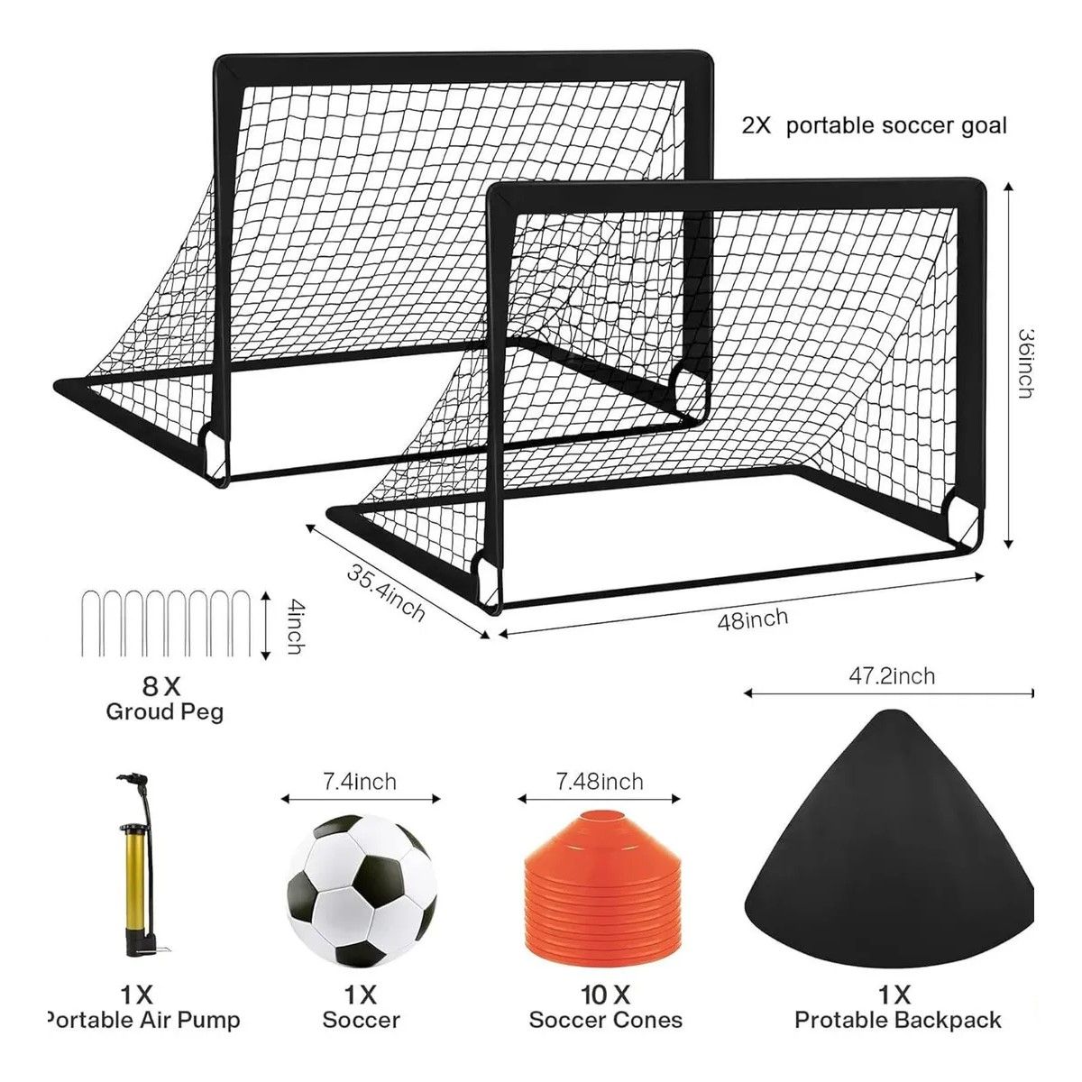 GENERICO - 2juego De Porterías De Fútbol Portátil Para Niños+accesorios Negro BELUG