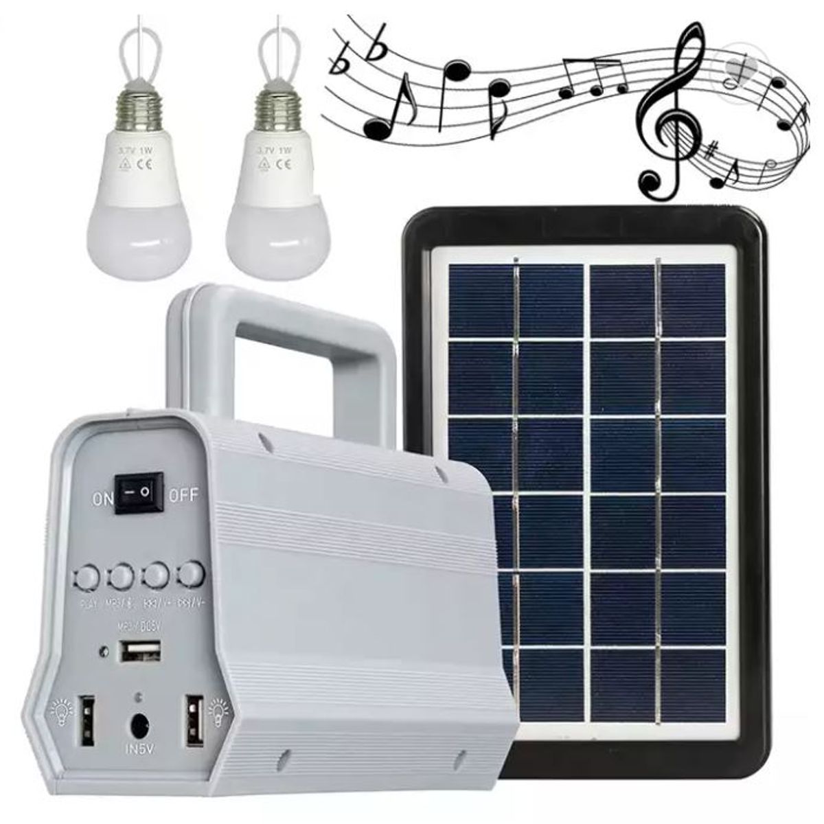 GENERICO - Kit Panel Solar + 2 Ampolletas con Parlante y Linterna