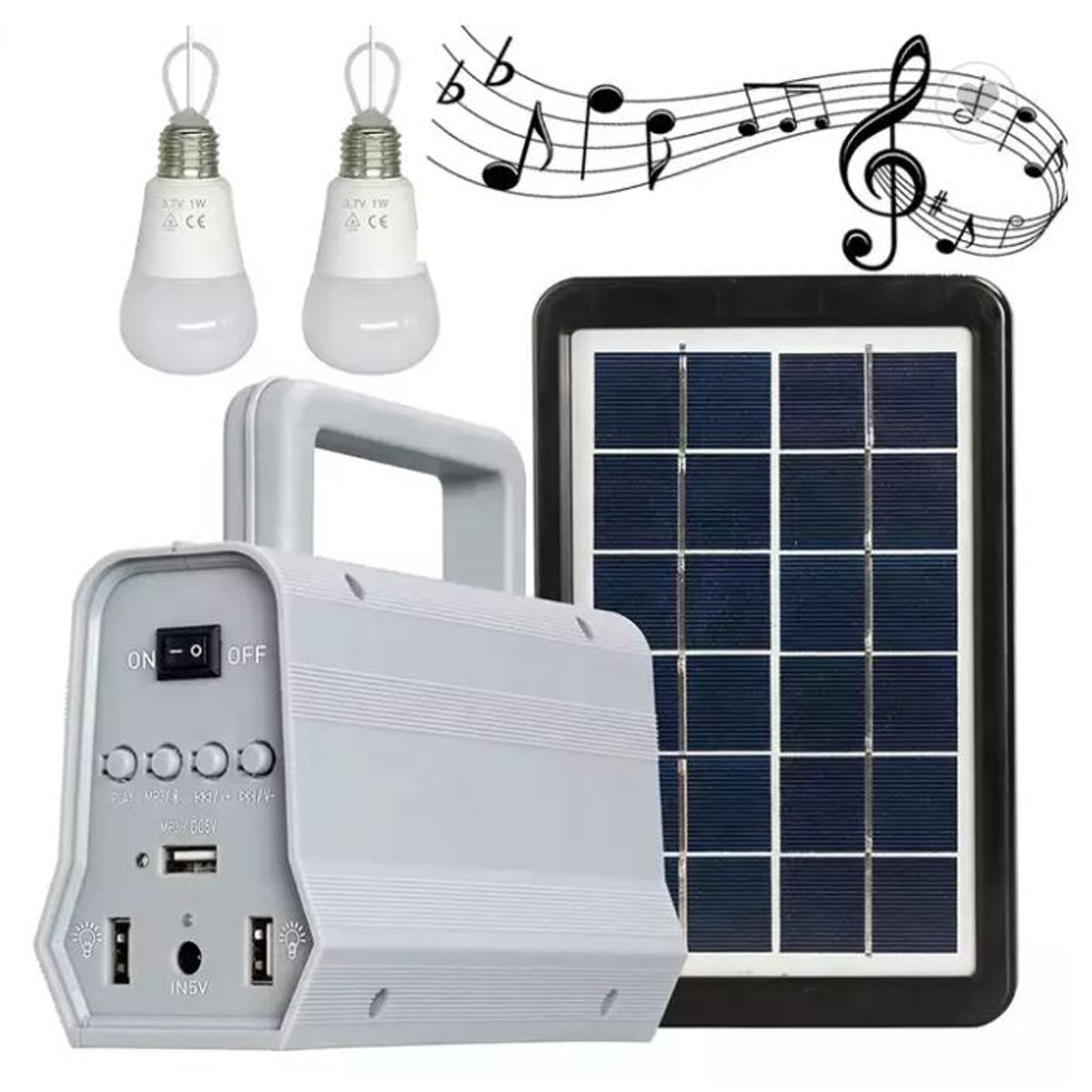 GENERICO - Kit Panel Solar + 2 Ampolletas con Parlante y Linterna