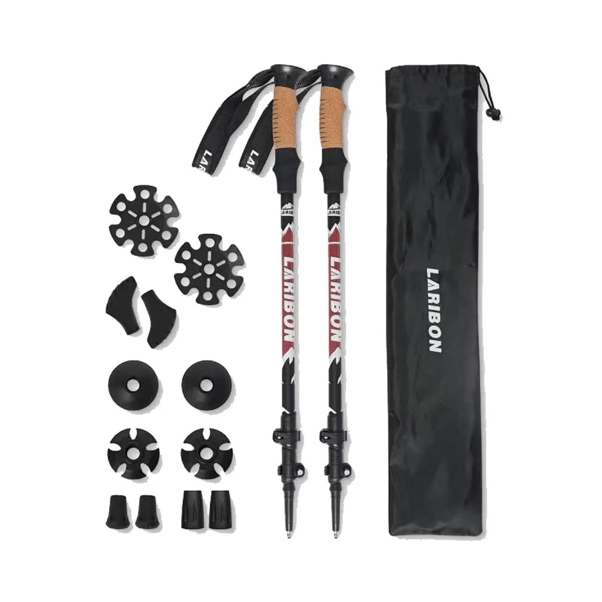 IMPORTCLICK - Pack 2 Bastones Trekking Senderismo Aluminio Plegable Rojo