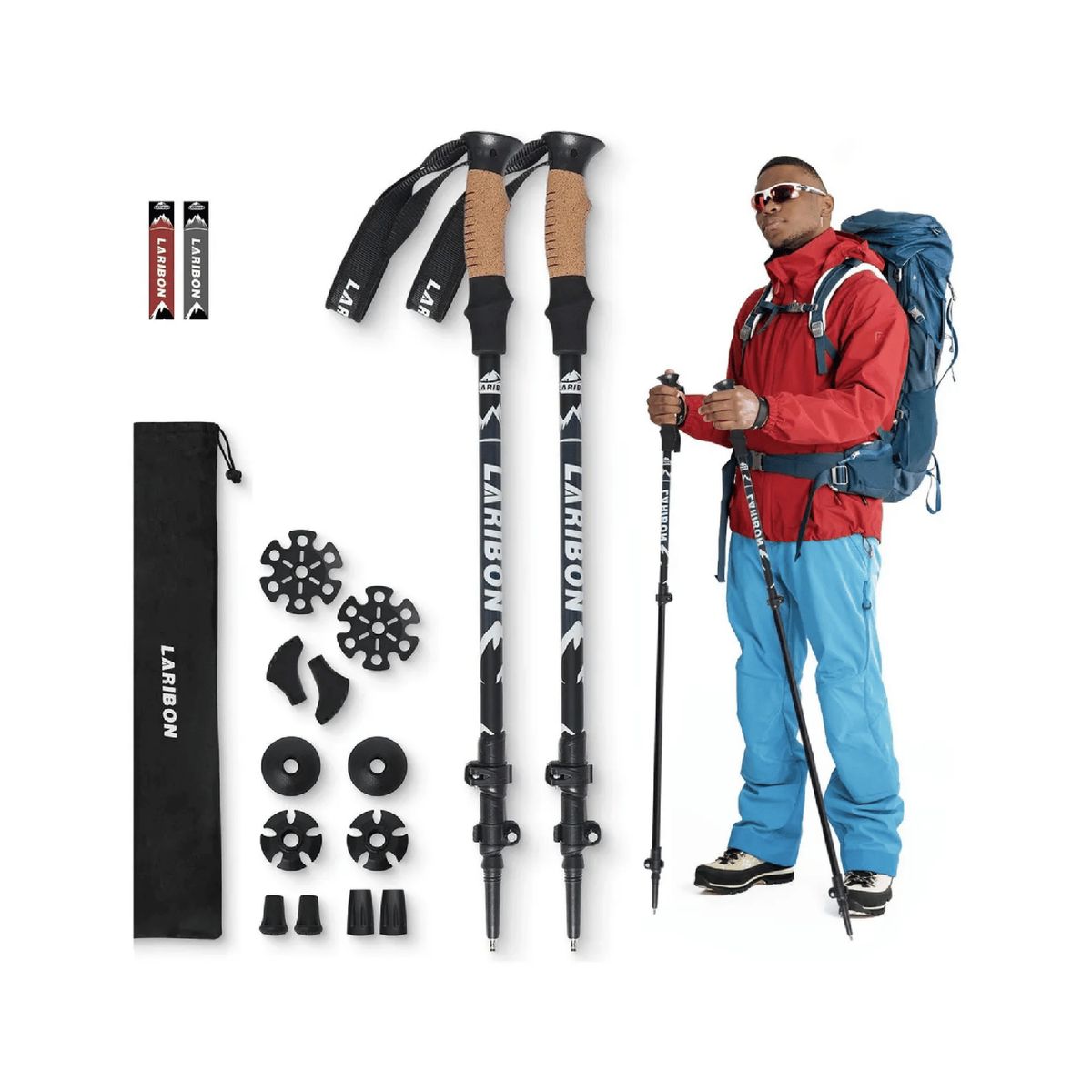 IMPORTCLICK - Pack 2 Bastones Trekking Senderismo Aluminio Plegable Rojo
