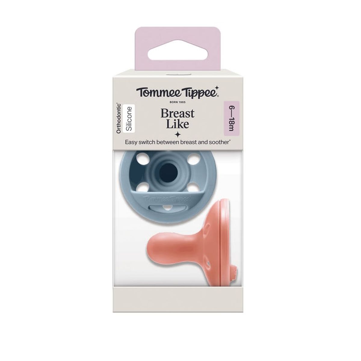 TOMMEE TIPPEE - CHUPETE DE SILICONA BREAST LIKE 2 UNIDADES 6-18 MESES ROJO-AZUL