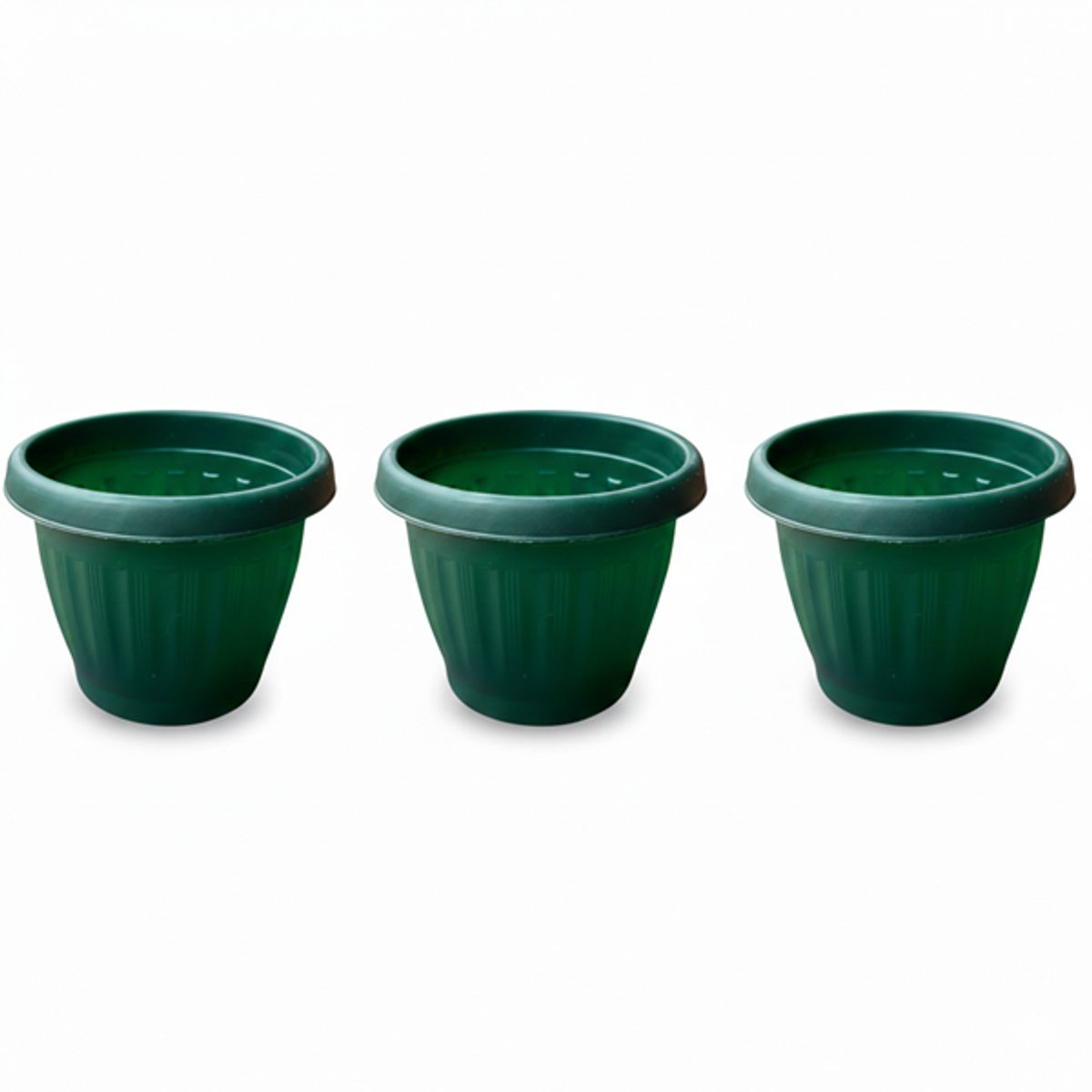 GENERICO - Pack 3 Maceteros Plástico Redondo Verde Oscuro 15 cm