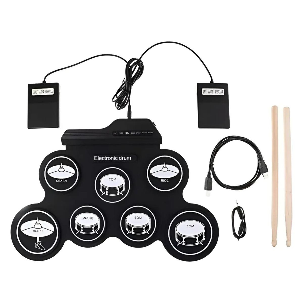 IMPORTCLICK - Tambor Electrónico Portátil Digital 7 Pad 2 Pedales Negro