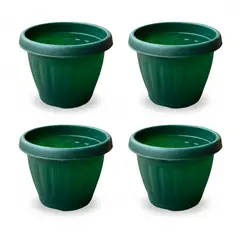 GENERICO - Pack 4 Maceteros Plástico Redondo Verde Oscuro 15 cm.