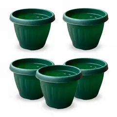 GENERICO - Pack 5 Maceteros Plástico Redondo Verde Oscuro 15 cm.