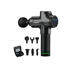 KINEGUN PRO - Pistola de Masaje Muscular 30 Velocidades + 6 Cabezales Color Fibra de Carbono