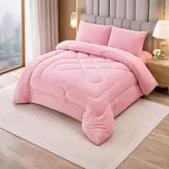 GENERICO - Cobertor con chiporro premium 2 plazas relleno color ROSA 230x250 cm