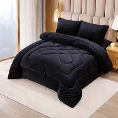 GENERICO - Cobertor con chiporro premium 2 plazas relleno color NEGRO 230x250 cm