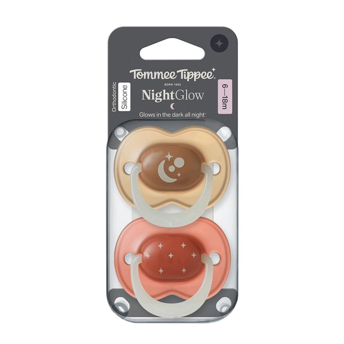 TOMMEE TIPPEE - CHUPETE DE SILICONA NIGHTGLOW 2 UNIDADES 6-18 MESES AMARILLO-NARANJO