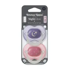 TOMMEE TIPPEE - CHUPETE DE SILICONA NIGHTGLOW 2 UNIDADES 6-18 MESES LILA-ROSADO