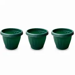 GENERICO - Pack 3 Maceteros Plástico Redondo Verde Oscuro 19 cm