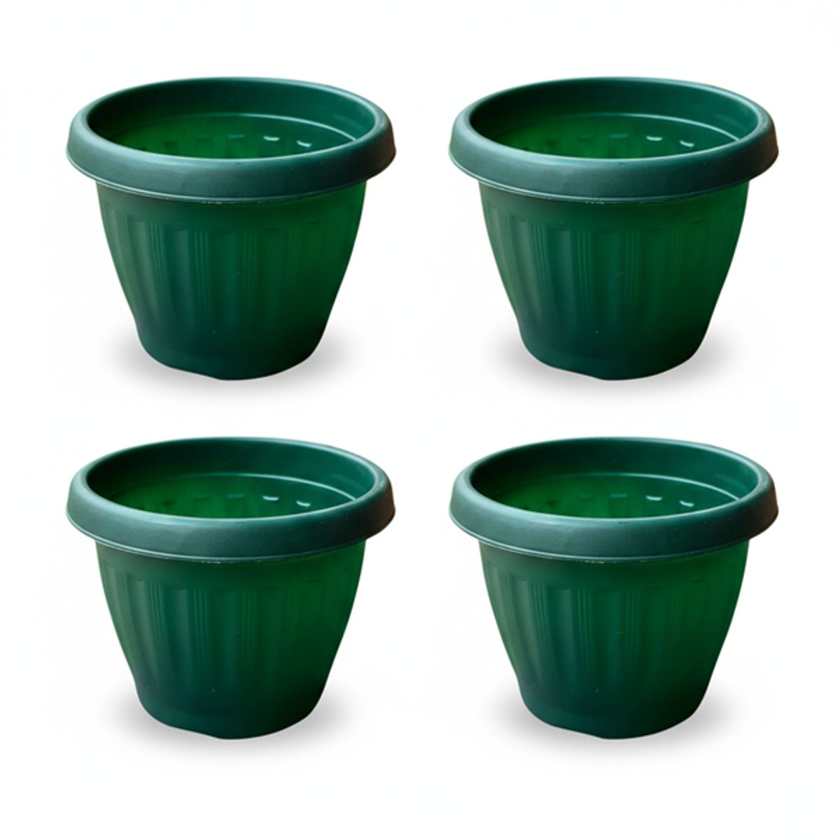 GENERICO - Pack 4 Maceteros Plástico Redondo Verde Oscuro 19 cm