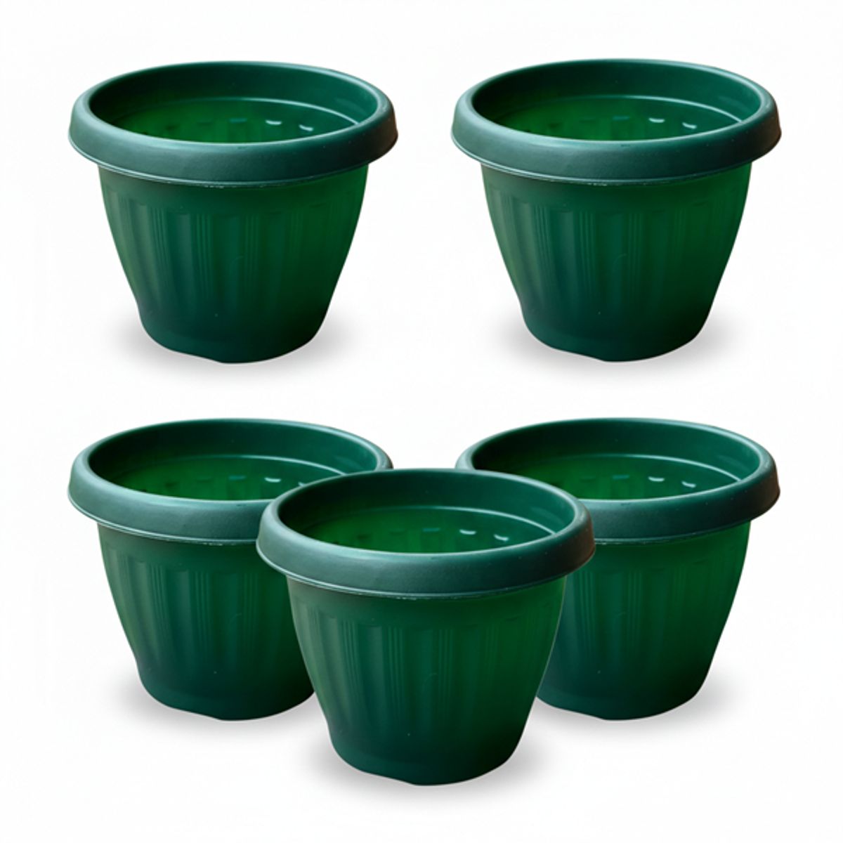 GENERICO - Pack 5 Maceteros Plástico Redondo Verde Oscuro 10 cm