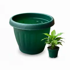 GENERICO - Pack 10 Maceteros Plástico Redondo Verde Oscuro 19 cm.