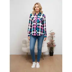 LIKE SHOP - Camisa Mujer Manga Larga Cuadrillé Colores Verano A1659