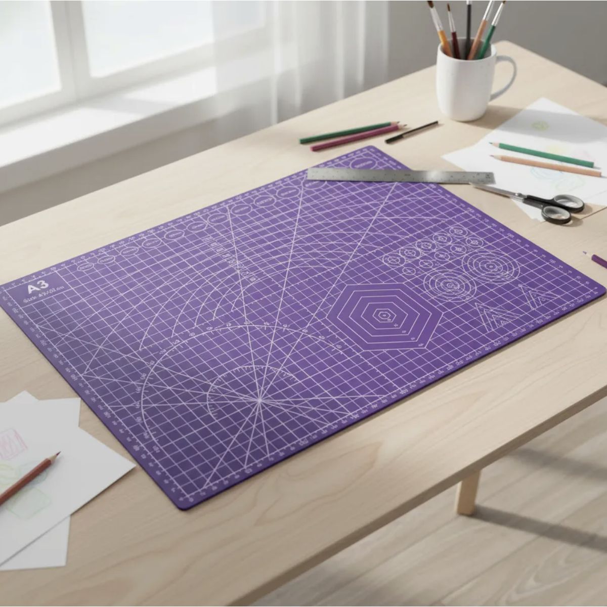 GENERICO - Tapete De Corte A3 45x30cm Pvc Doble Cara 3 Capas Violeta
