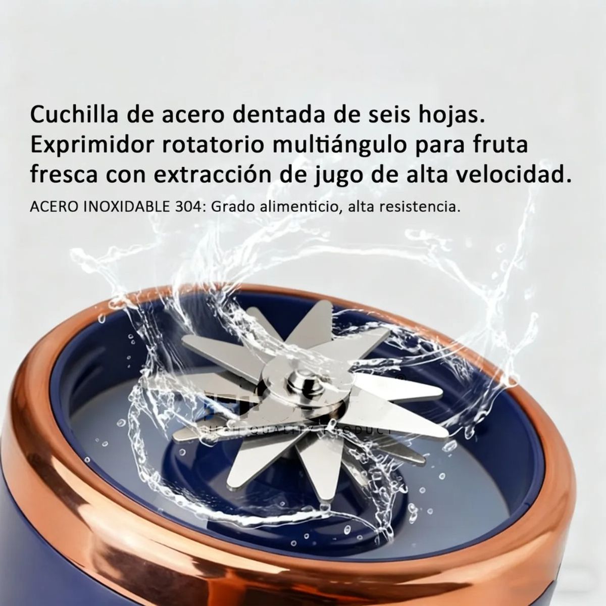 RIOVEO - Licuadora Portatil Recargable 400ml + Vaso 400ml Con Tapa Azul