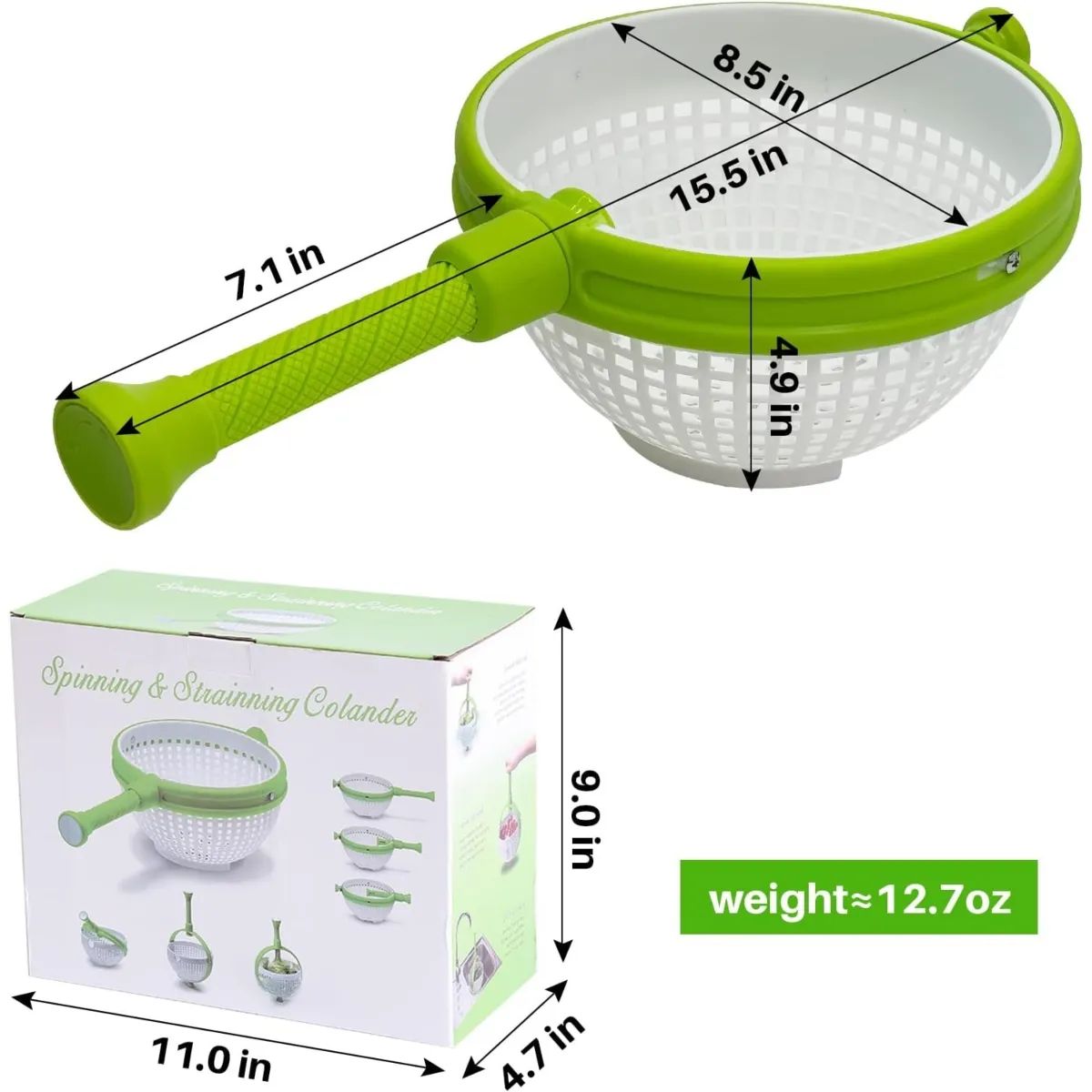 GENERICO - Colador Lavador Multiuso de Verduras Giratorio Plegable Con Asa