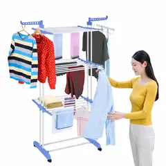 GENERICO - Tendedero Ropa Colgador Pechero Plegable 3 Niveles de Ropa Torre Plegable Acero 64x73x173 cm Blanco