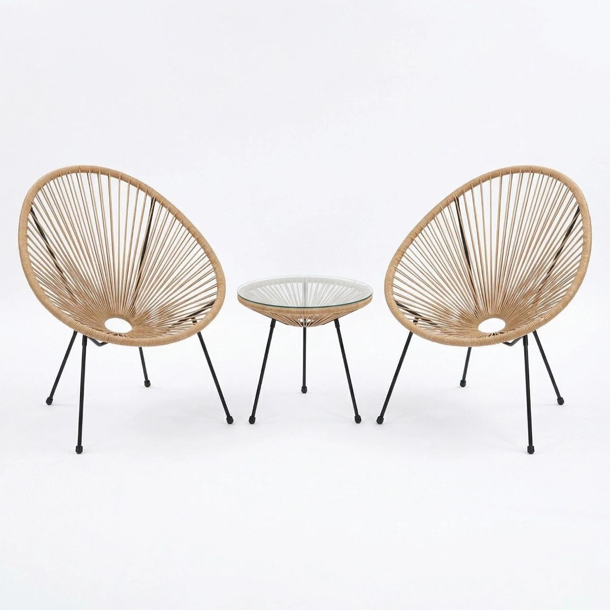 IDEEHOUSE - Juego De Terraza Balcón 2 Sillas Y 1 Mesa Redonda Beige