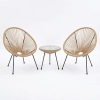 Juego De Terraza Balcón 2 Sillas Y 1 Mesa Redonda Beige