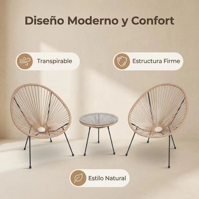 Imagen 2 del producto Juego De Terraza Balcón 2 Sillas Y 1 Mesa Redonda Beige