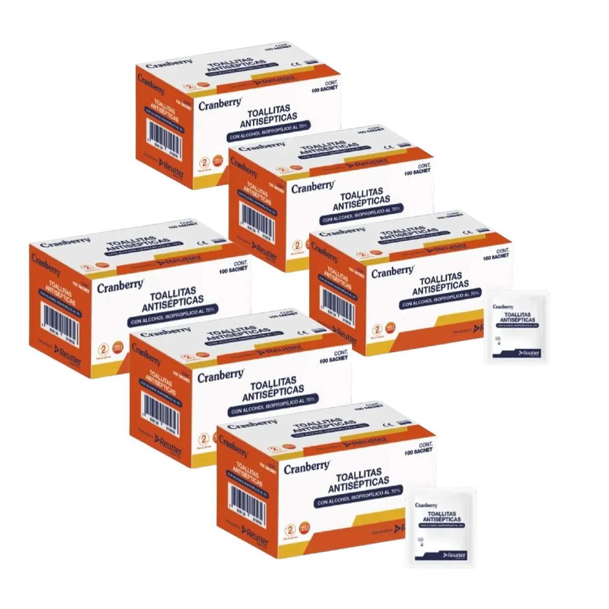 CRANBERRY - Pack 6 Cajas Toallitas Alcohol Isopropílico 70% 600 Unidades