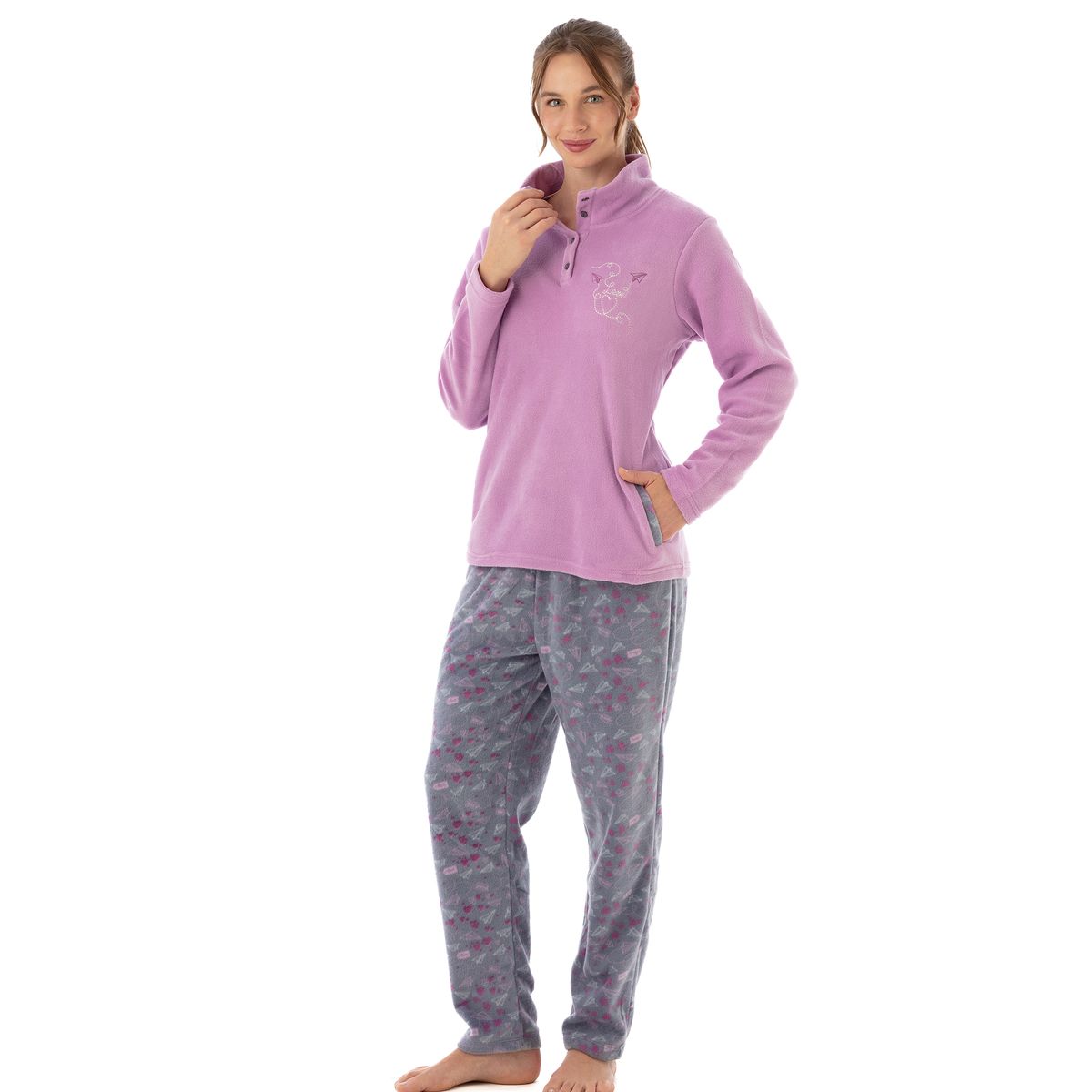 BECKIL - BECKIL COD 1785  PIJAMA POLAR CON CUELLO, PANTALÓN ESTAMPADO