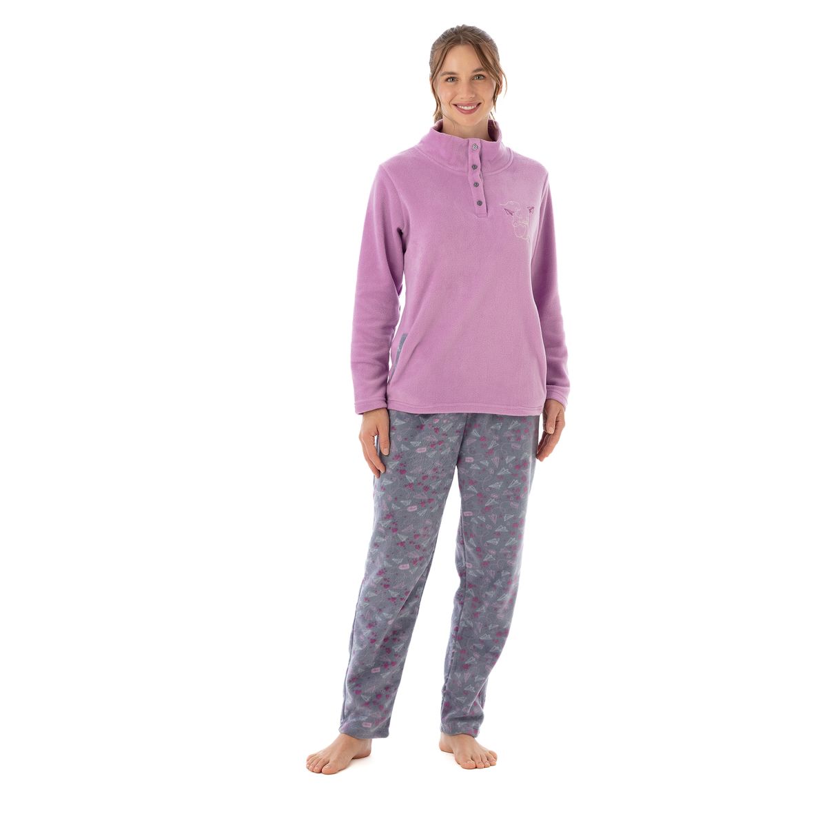 BECKIL - BECKIL COD 1785  PIJAMA POLAR CON CUELLO, PANTALÓN ESTAMPADO