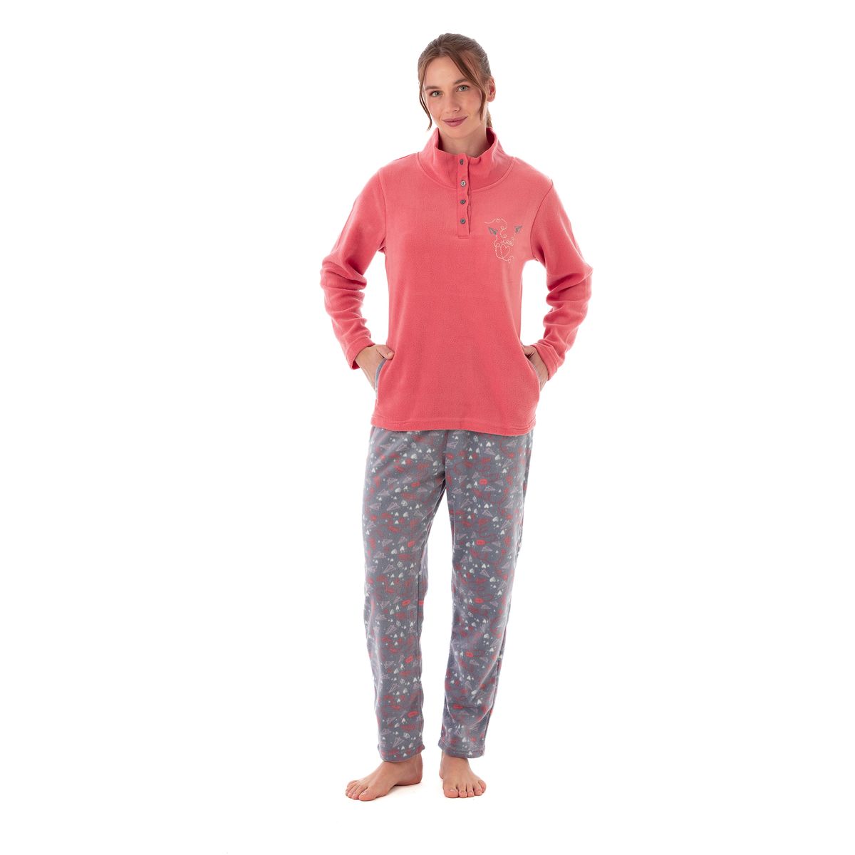 BECKIL - BECKIL COD 1785  PIJAMA POLAR CON CUELLO, PANTALÓN ESTAMPADO