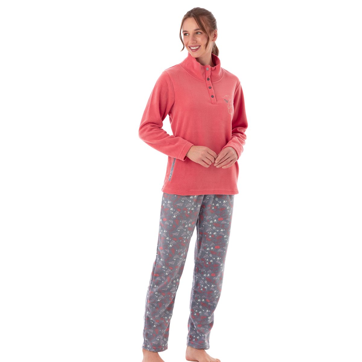 BECKIL - BECKIL COD 1785  PIJAMA POLAR CON CUELLO, PANTALÓN ESTAMPADO