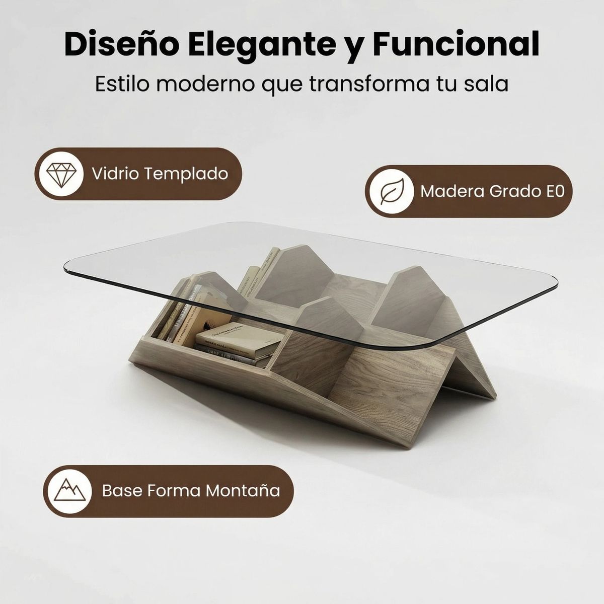 IDEEHOUSE - Juego Mesa De Centro Lateral Living De Vidrio Doble Natural