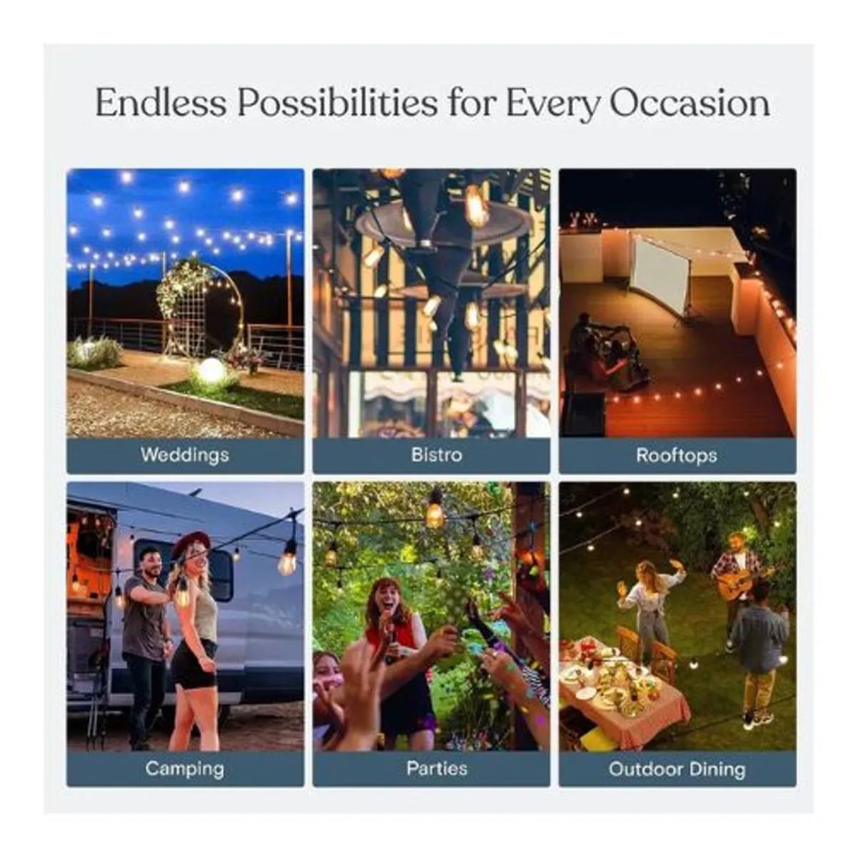 GENERICO - Guirnalda Con Panel Solar 10 Ampolletas Calidas Led Impermeable 10 Metros