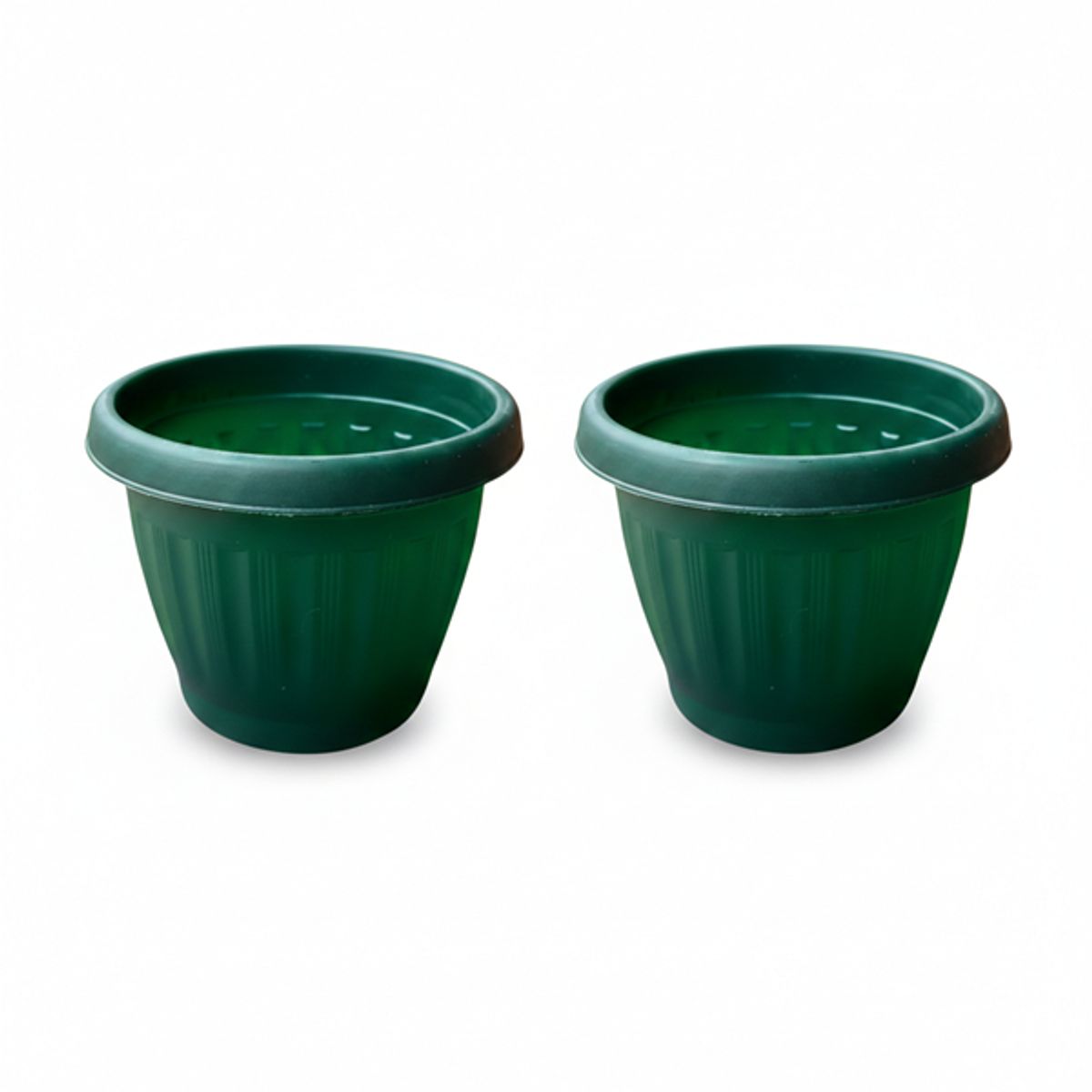 GENERICO - Pack 2 Maceteros Plástico Redondo Verde Oscuro 35 cm