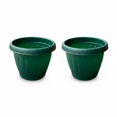 GENERICO - Pack 2 Maceteros Plástico Redondo Verde Oscuro 35 cm
