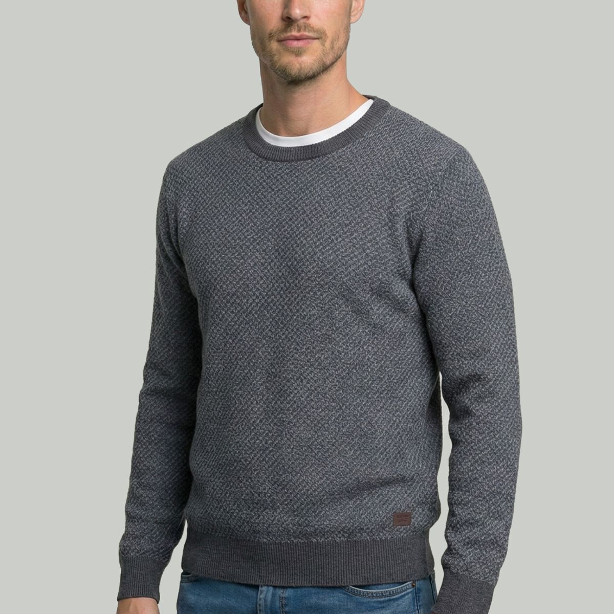 NEW MAN - Sweater Leeds Grey Melange New Man