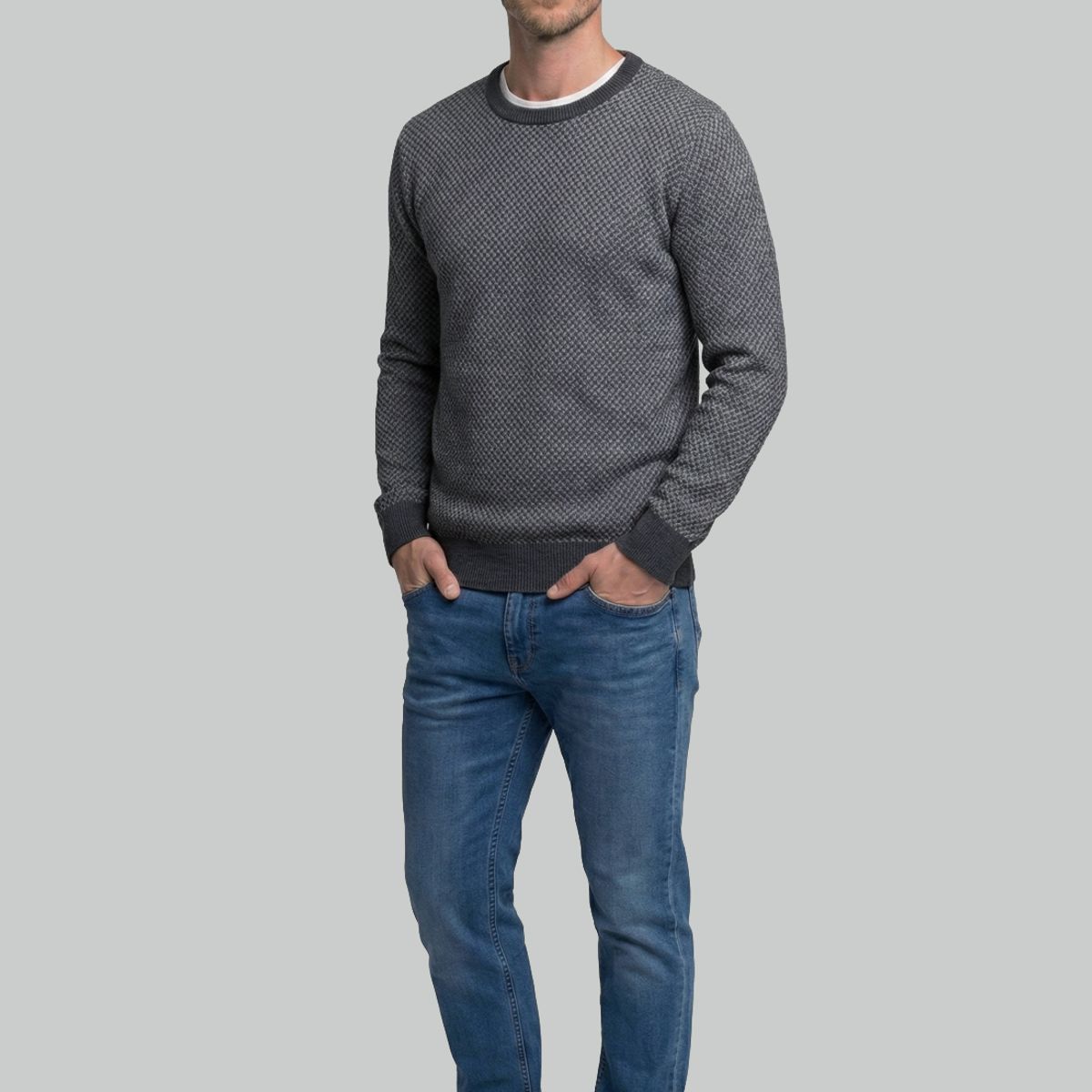 NEW MAN - Sweater Leeds Grey Melange New Man