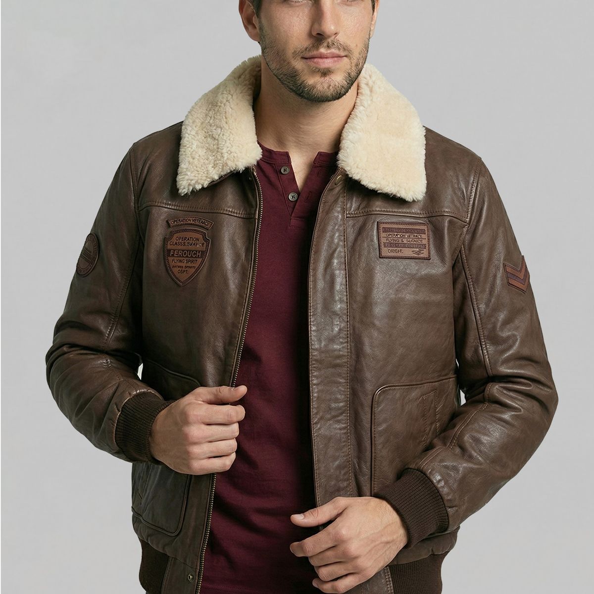 FEROUCH - Chaqueta De Cuero Pilot Dk Brown Ferouch