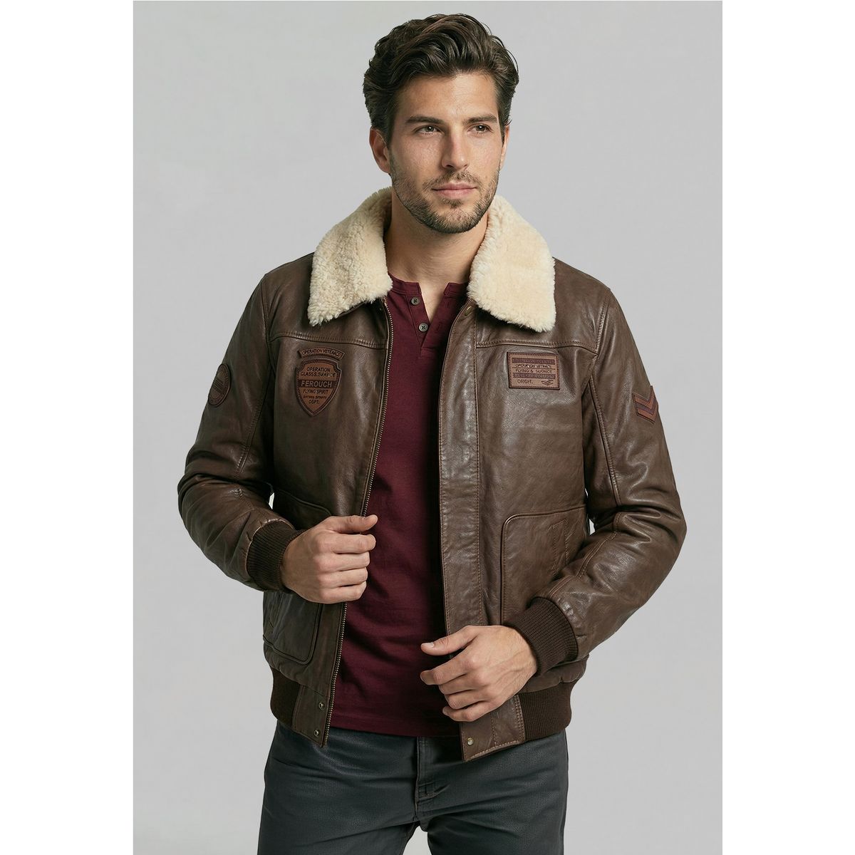 FEROUCH - Chaqueta De Cuero Pilot Dk Brown Ferouch