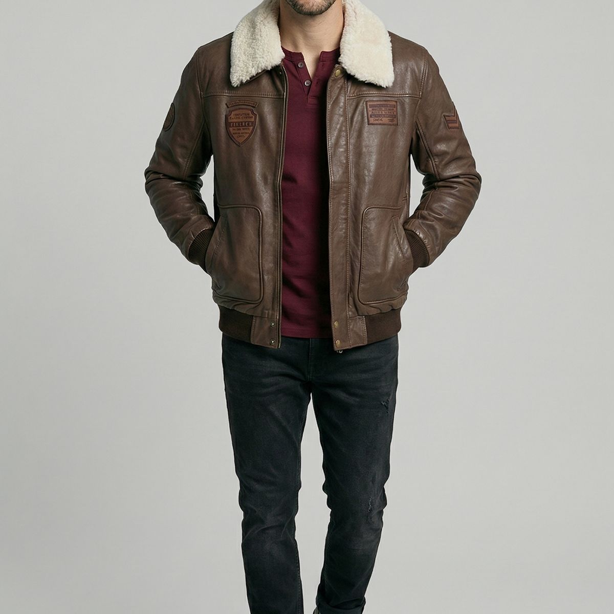 FEROUCH - Chaqueta De Cuero Pilot Dk Brown Ferouch