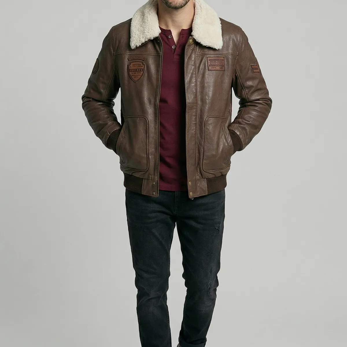 FEROUCH - Chaqueta De Cuero Pilot Dk Brown Ferouch
