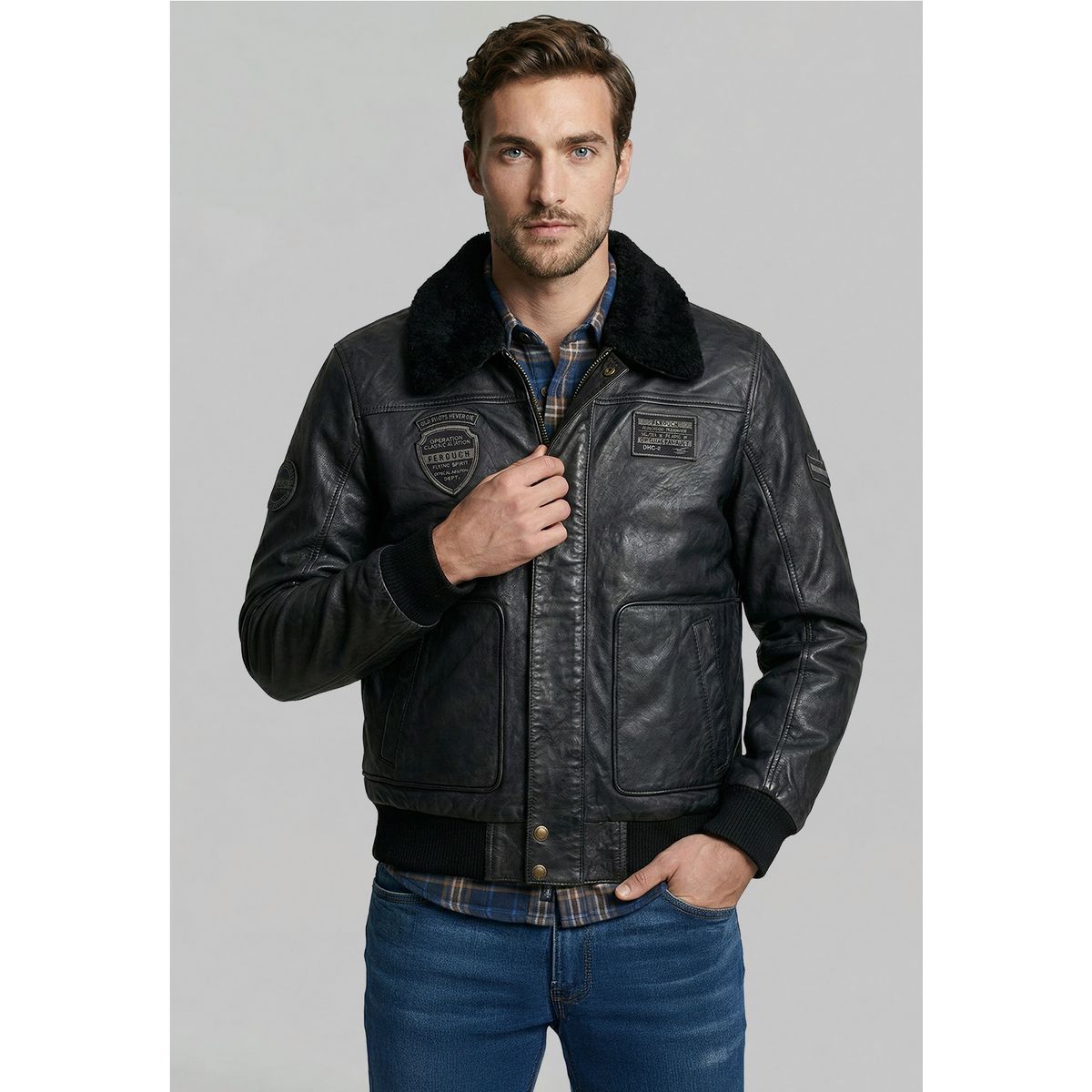 FEROUCH - Chaqueta De Cuero Pilot Black Ferouch