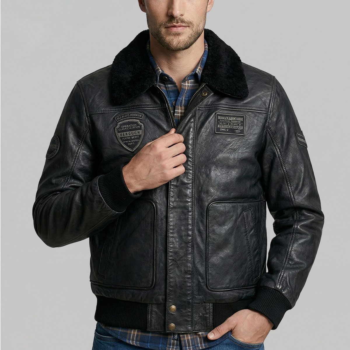 FEROUCH - Chaqueta De Cuero Pilot Black Ferouch