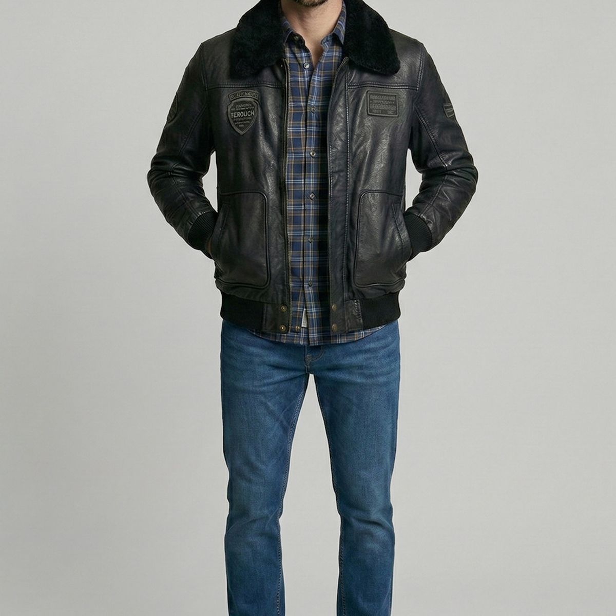 FEROUCH - Chaqueta De Cuero Pilot Black Ferouch