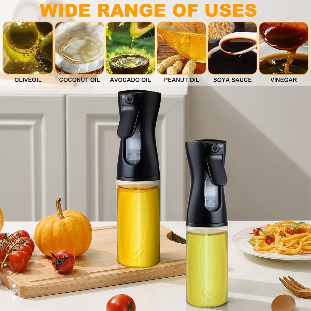 MOVI - Pulverizador de Aceite 300 ml – Spray Dosificador para Cocina con Niebla Fina